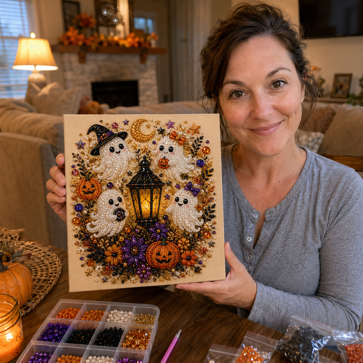 🔥Halloween Ghost Pearl Art DIY Kit – Spooky 3D Fall Décor